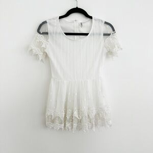 Women's White Lace Peplum Blouse